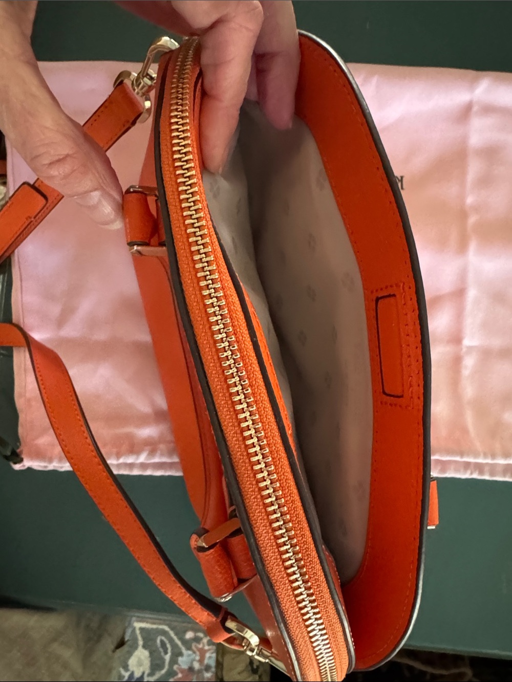 Kate Spade Orange Leather Dome Satchel with Crossbody Strap NWOT. Never used - Picture 6 of 7